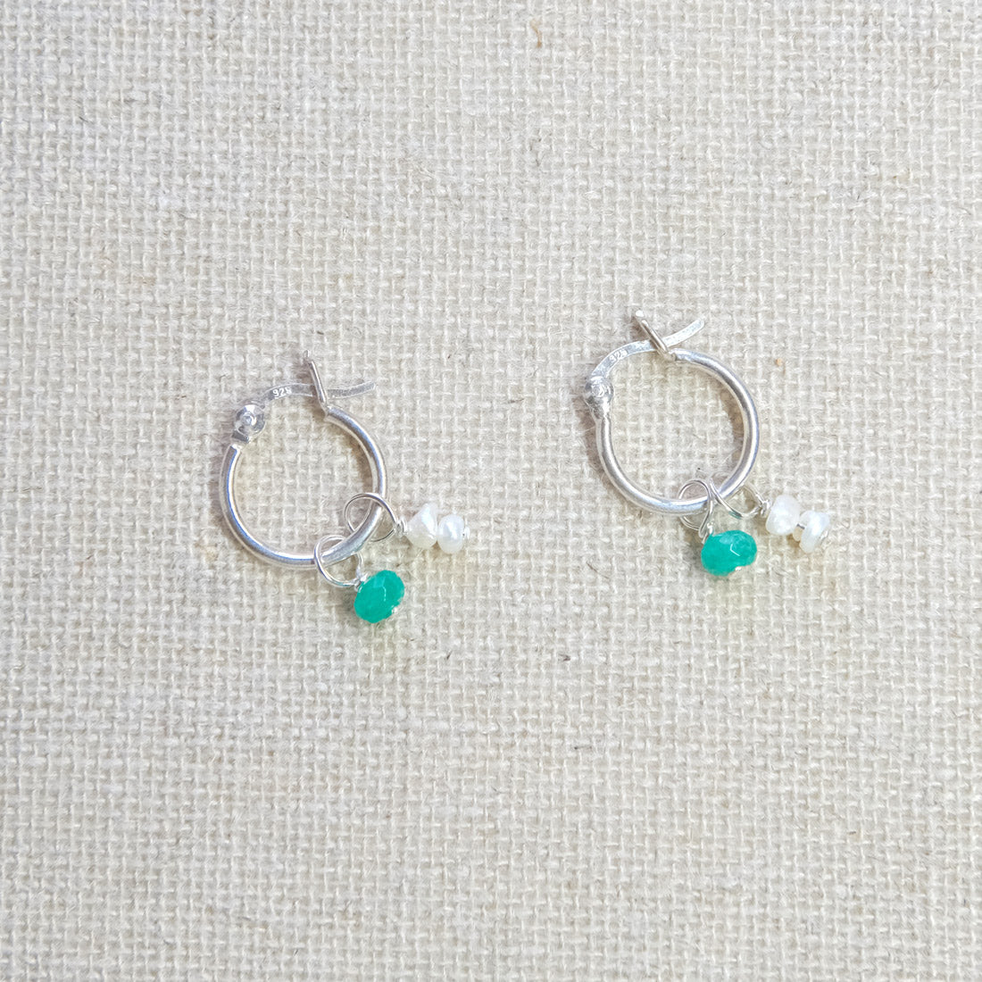 Gemstone and Pearl Hoops Earrings - Sterling Silver