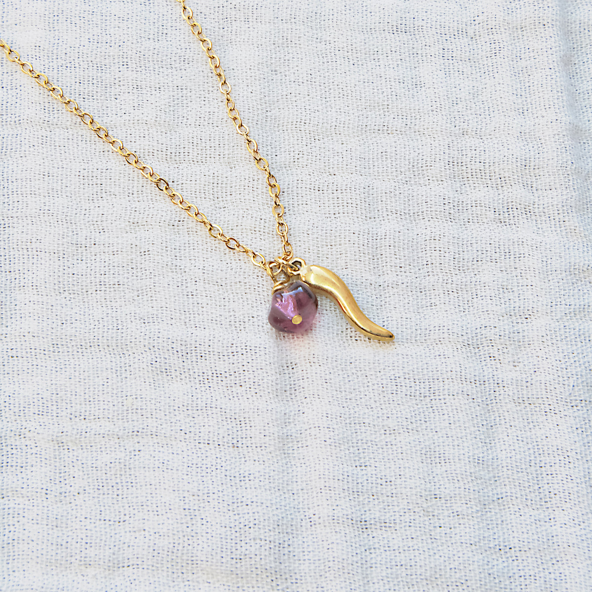 Italian Horn Good Luck Necklace - Gold