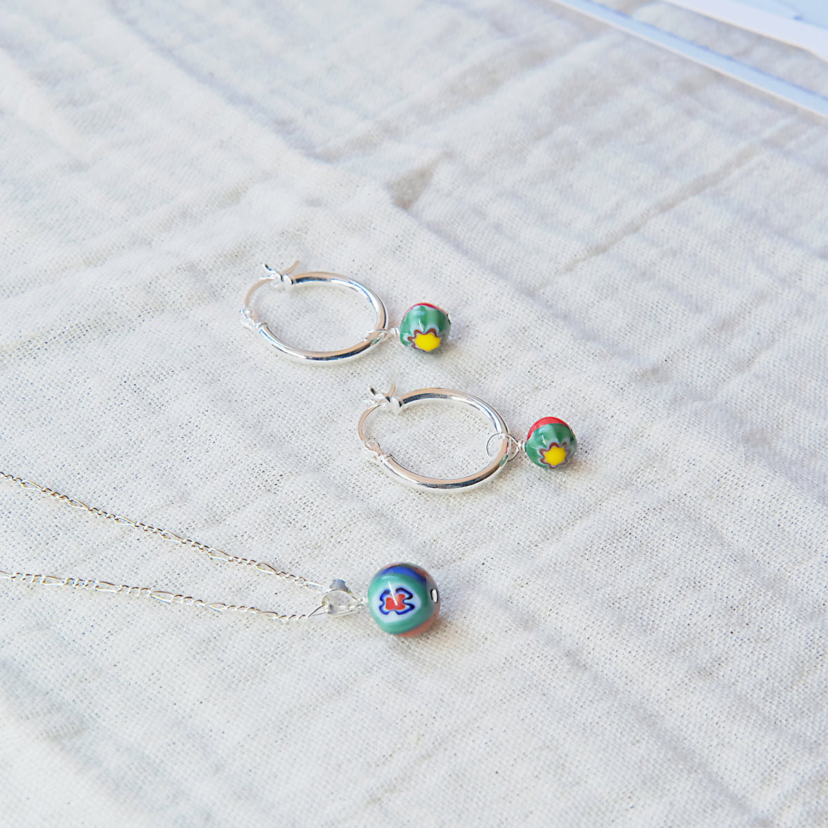 Murano Glass Earring and Necklace SET - Sterling Silver