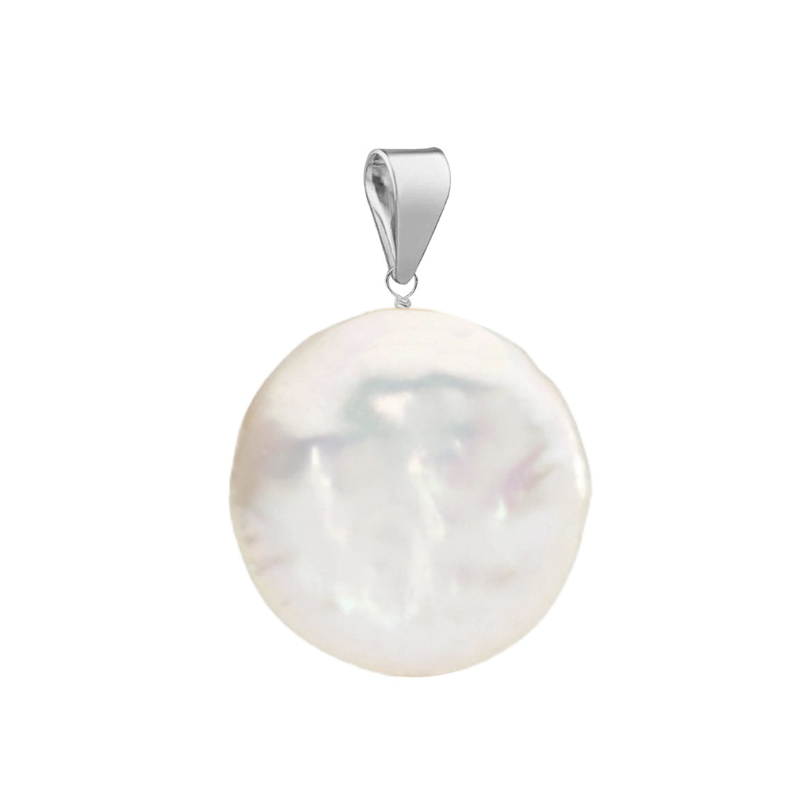 Freshwater Pearl Pendant 14mm Flat Coin - Sterling Silver