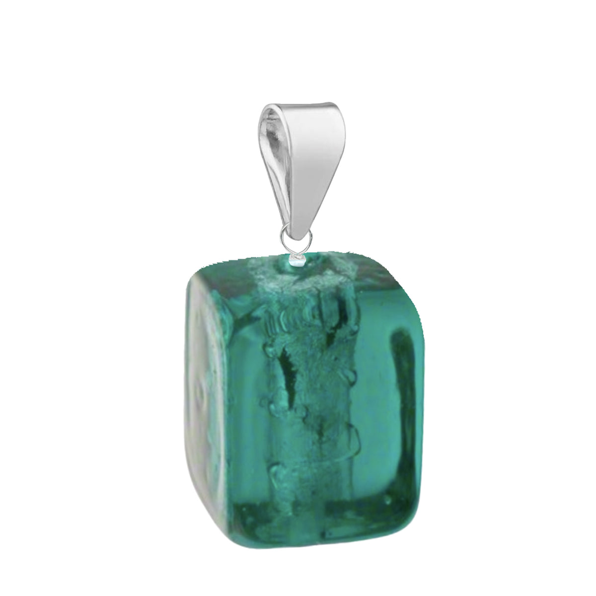 Murano Glass Pendant 12mm Cube - Teal/Sterling Silver