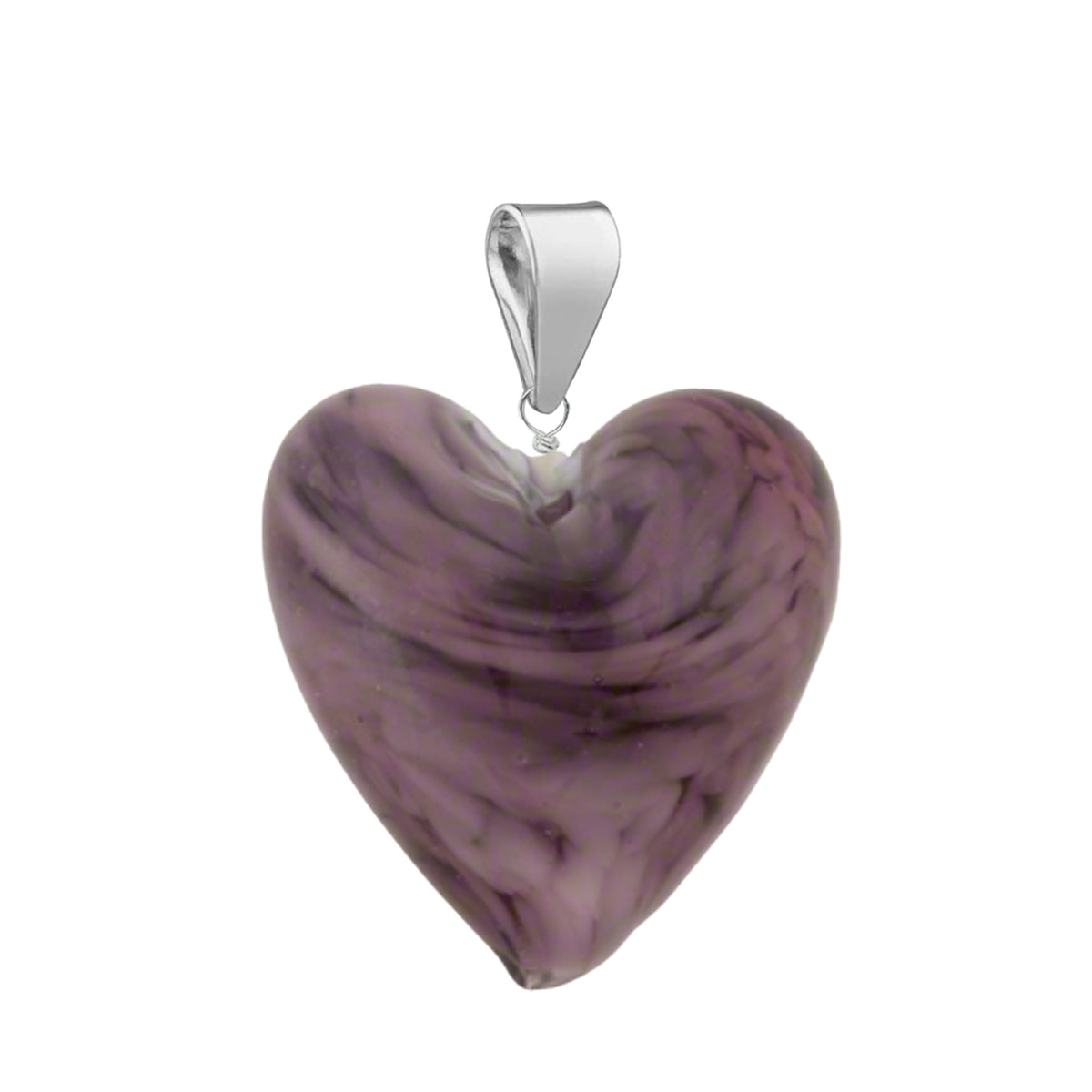 Murano Glass Pendant 20mm Heart - Light Aubergine Clouds/Sterling Silver