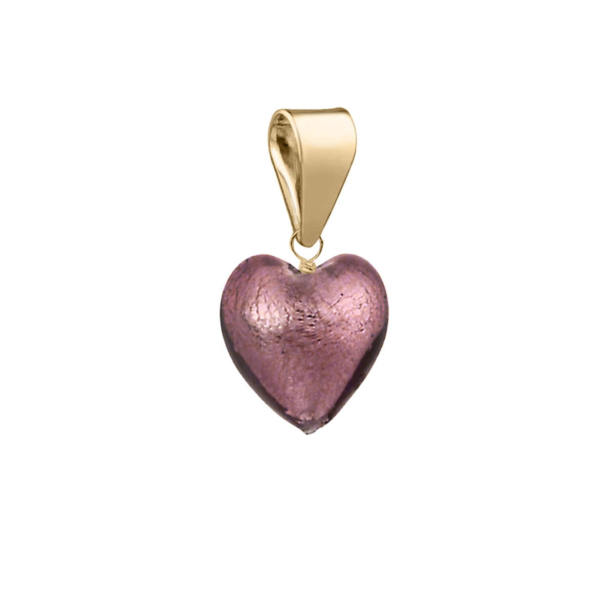 Murano Glass Pendant 8mm Heart - Aubergine/Gold Vermeil
