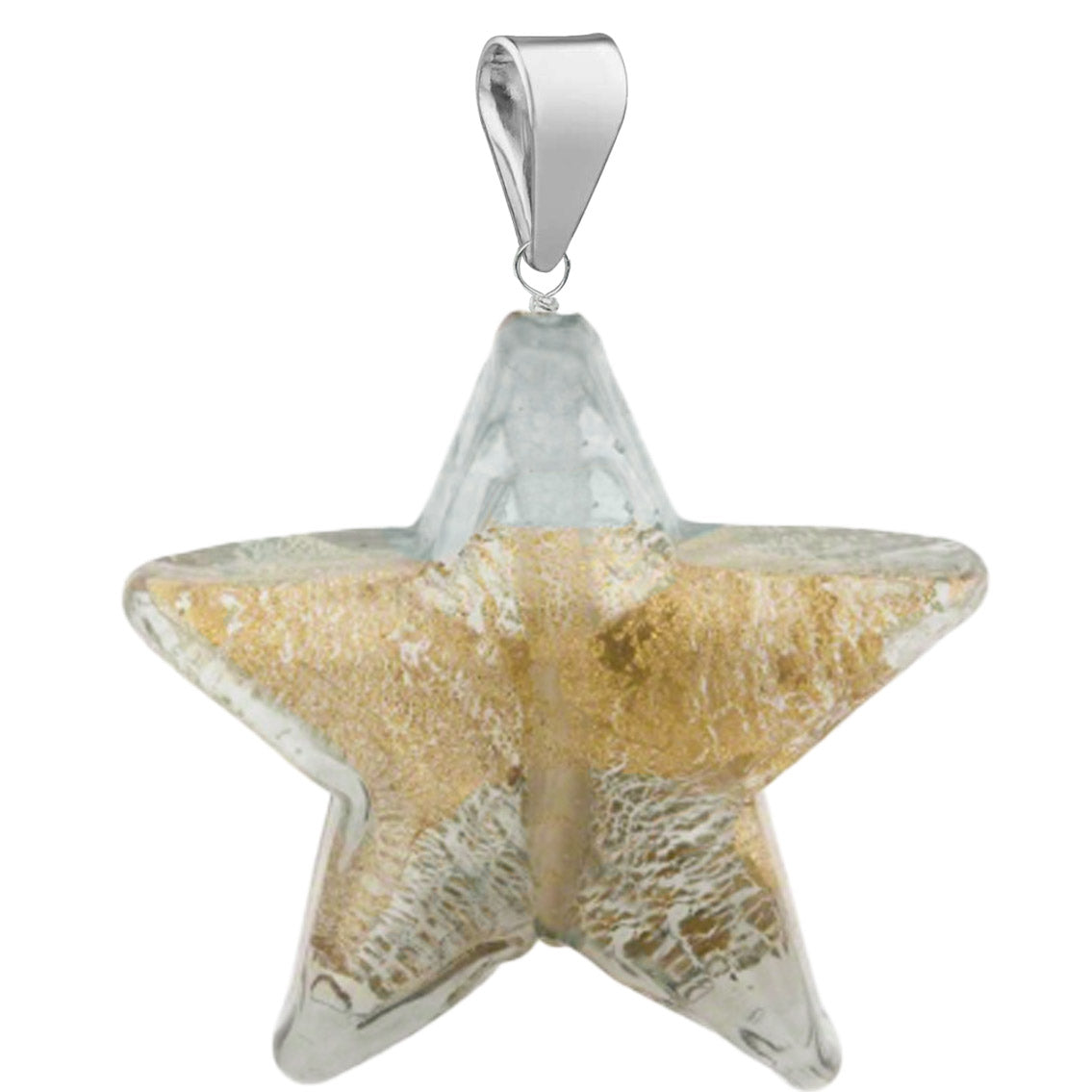 Murano Glass Pendant 21mm Star - Olive/Sterling Silver