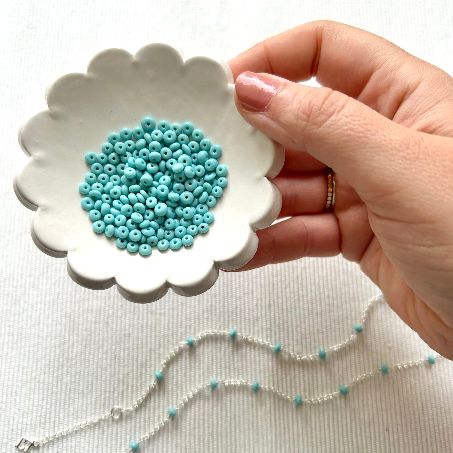 Turquoise Summer Beaded Ring - Sterling Silver