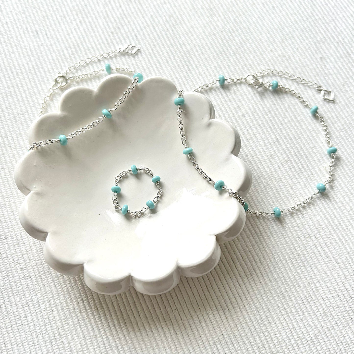 Turquoise Summer Beaded Ring - Sterling Silver