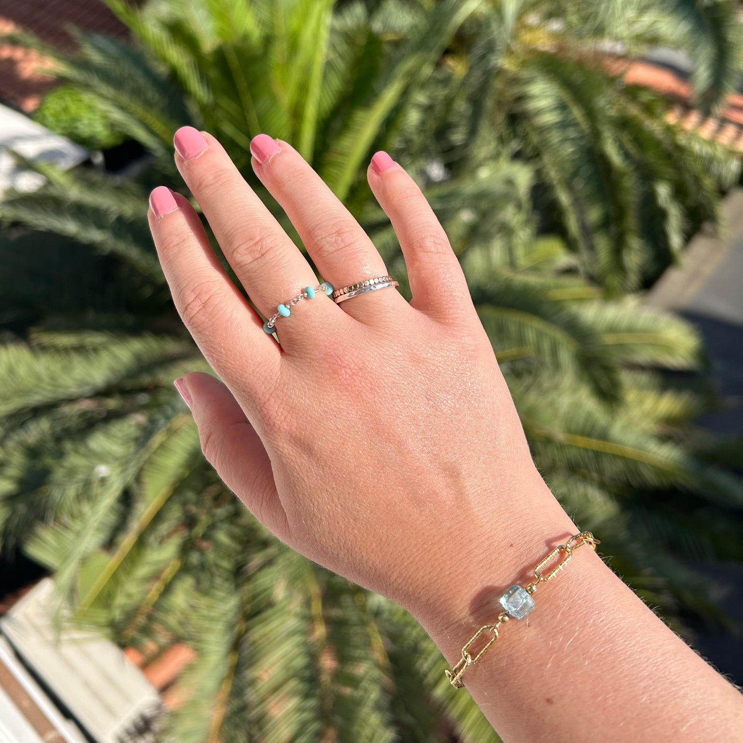 Turquoise Summer Beaded Ring - Sterling Silver