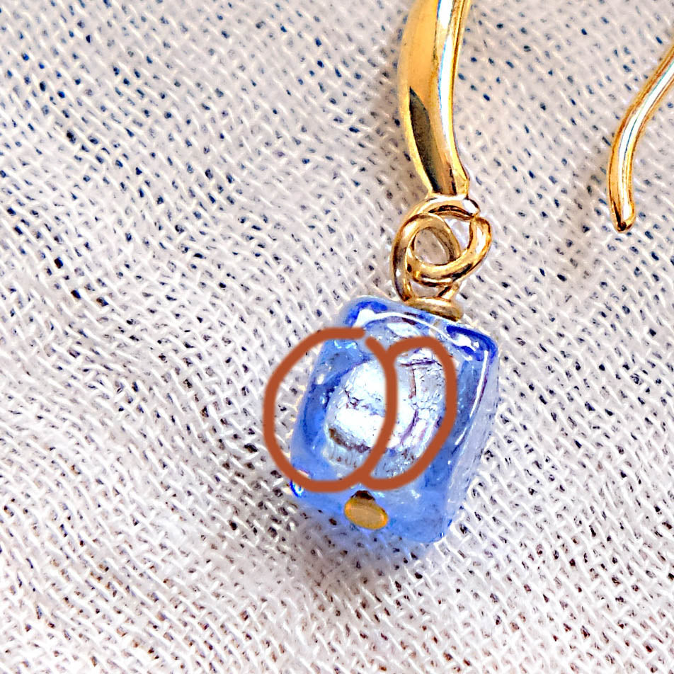 Blue Cube Murano Glass Hook Earrings - Gold