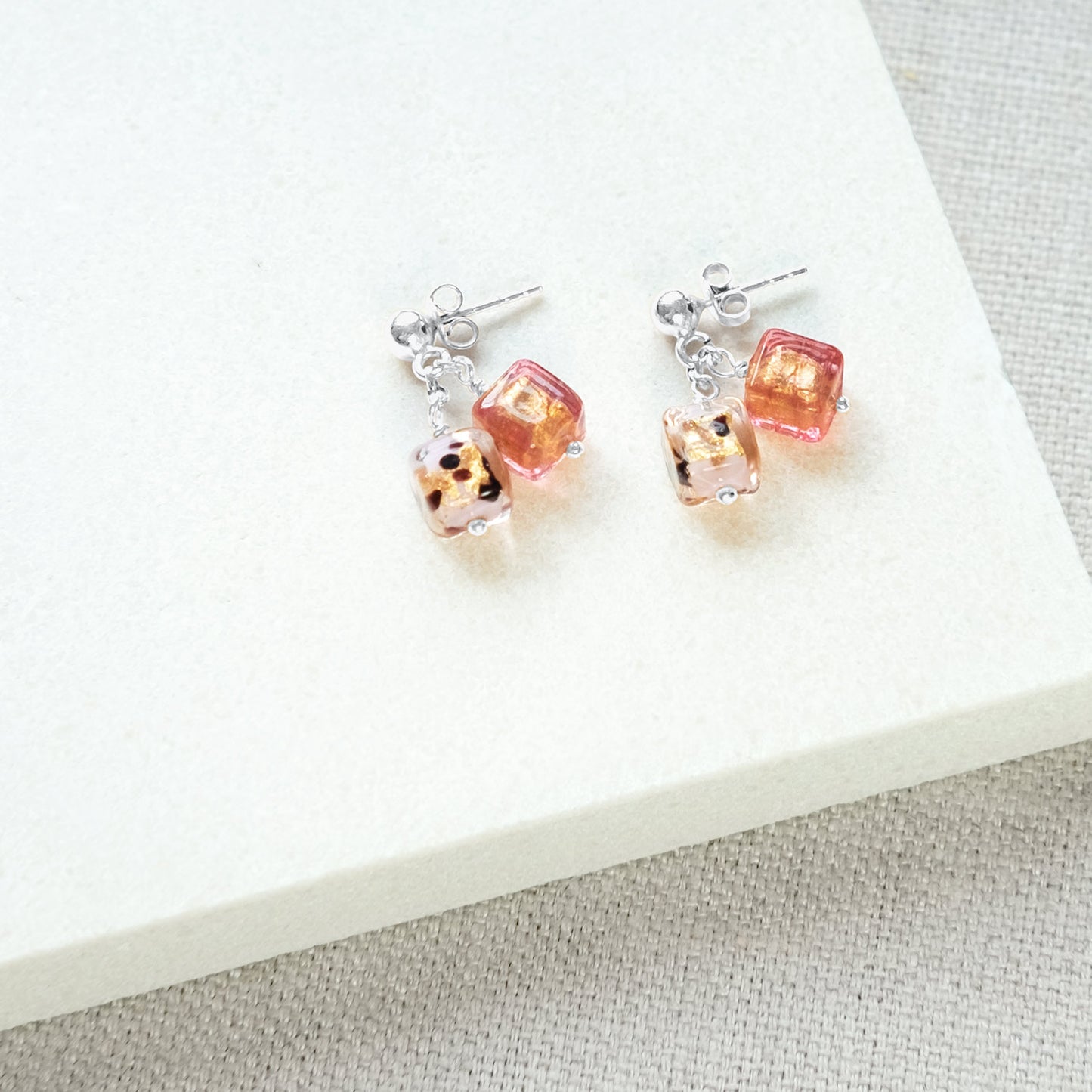 Felice Leopard Print Stud Earrings - Pink/Sterling Silver
