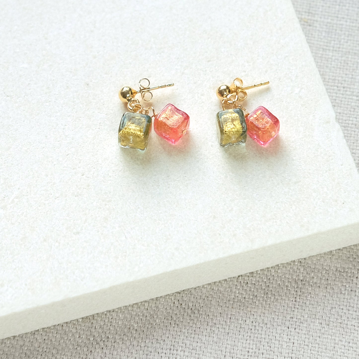 Felice Stud Earrings - Pink/Green/Gold Vermeil