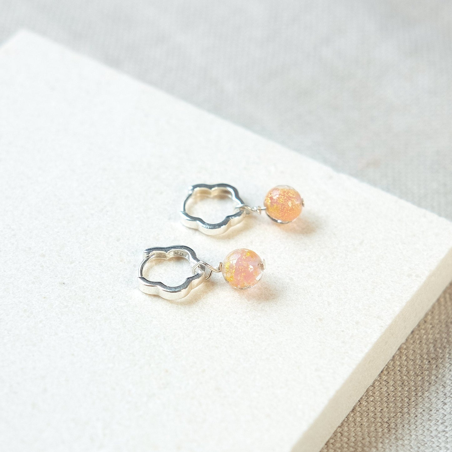 Flower Shaped Bubble Hoop Beaded Earrings - Pink/Sterling Silver