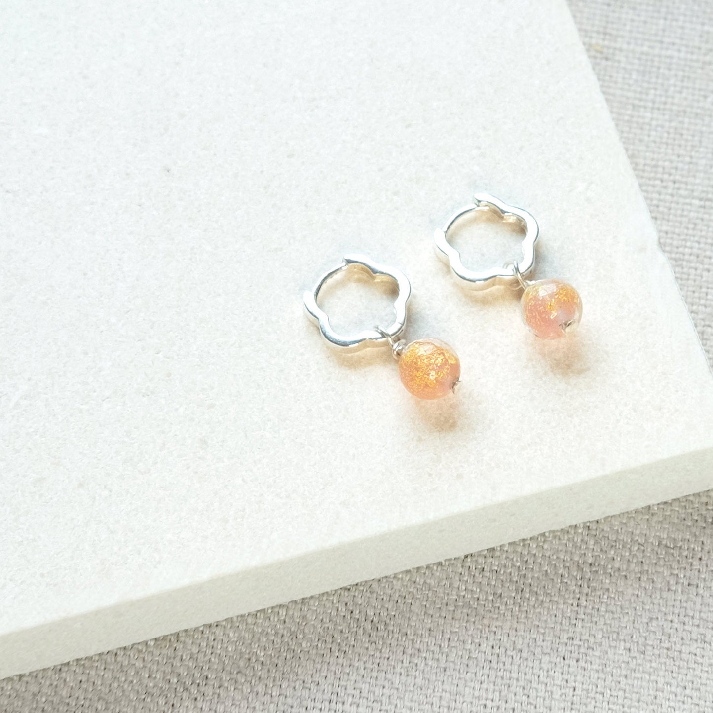 Flower Shaped Bubble Hoop Beaded Earrings - Pink/Sterling Silver