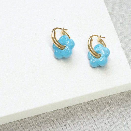 Flower Infinity Earrings - Blue/Gold Vermeil