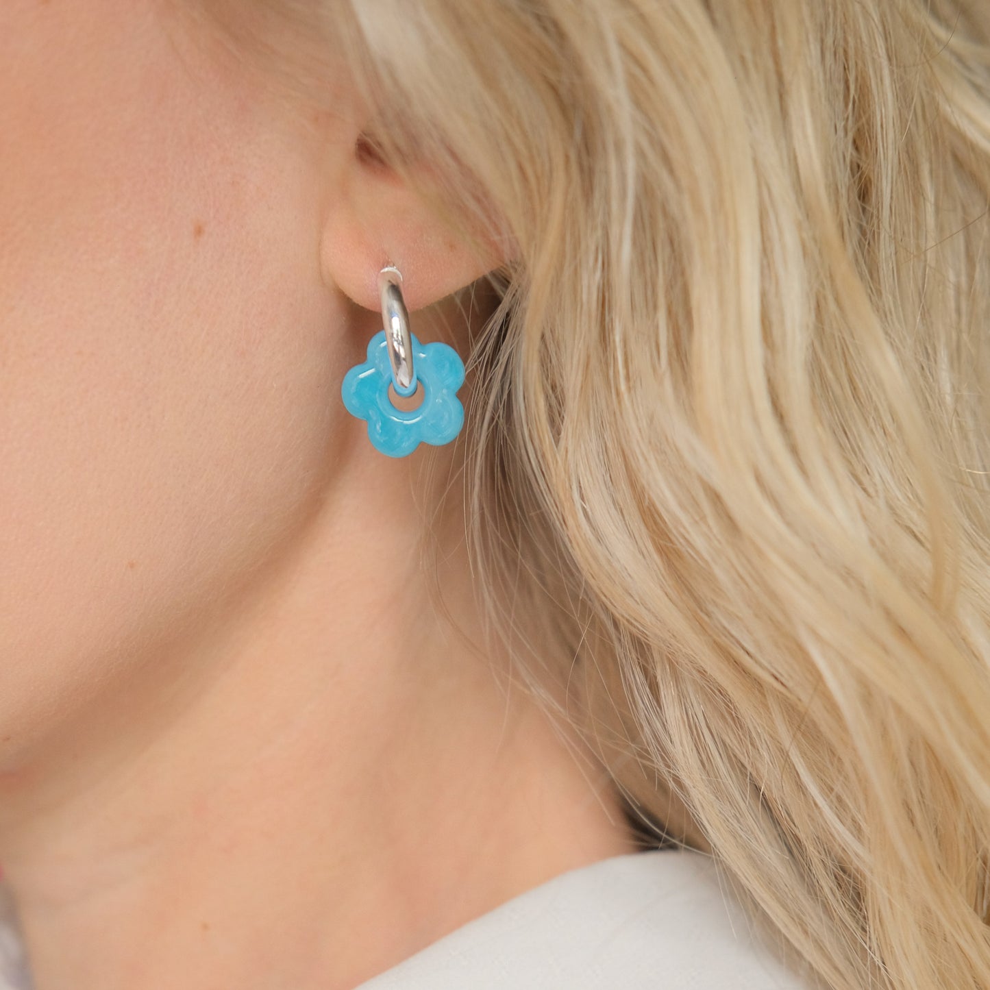 Flower Infinity Earrings - Blue/Sterling Silver