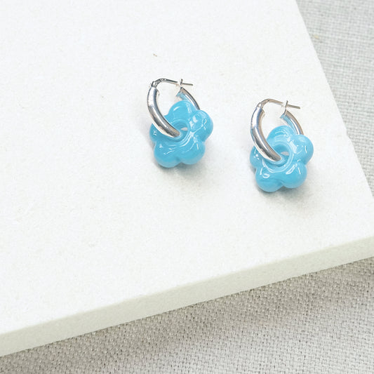 Flower Infinity Earrings - Blue/Sterling Silver