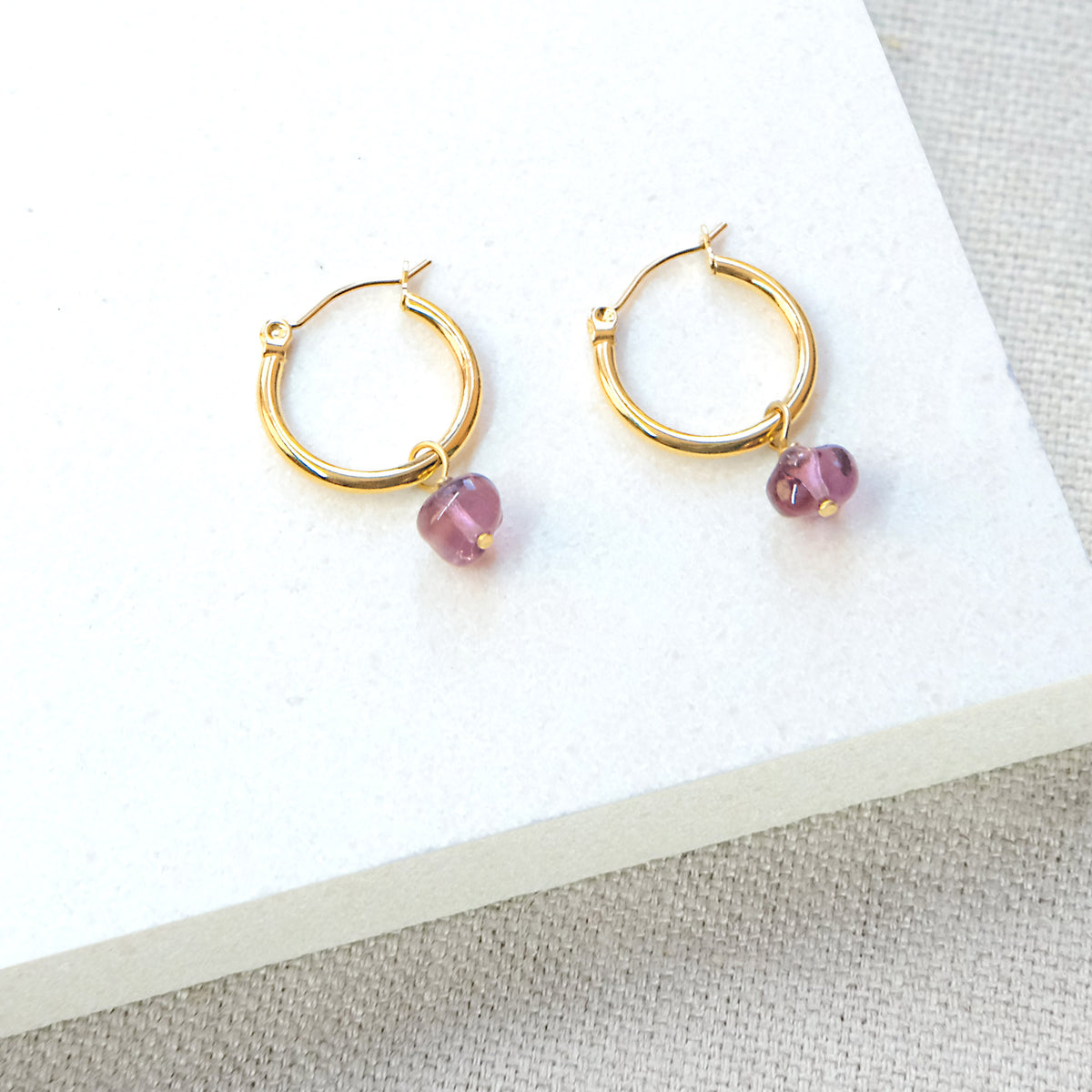 Irregular Rock Hoop Earrings 18mm - Round/Purple/Gold