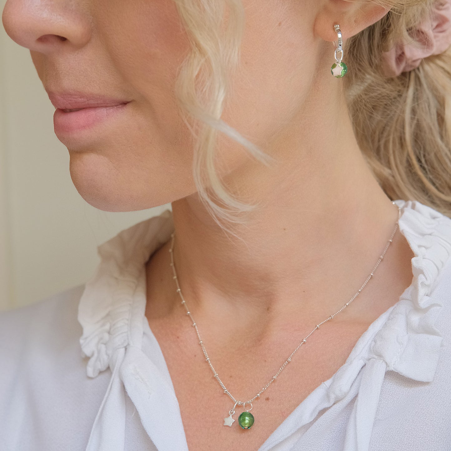 green and silver necklace
