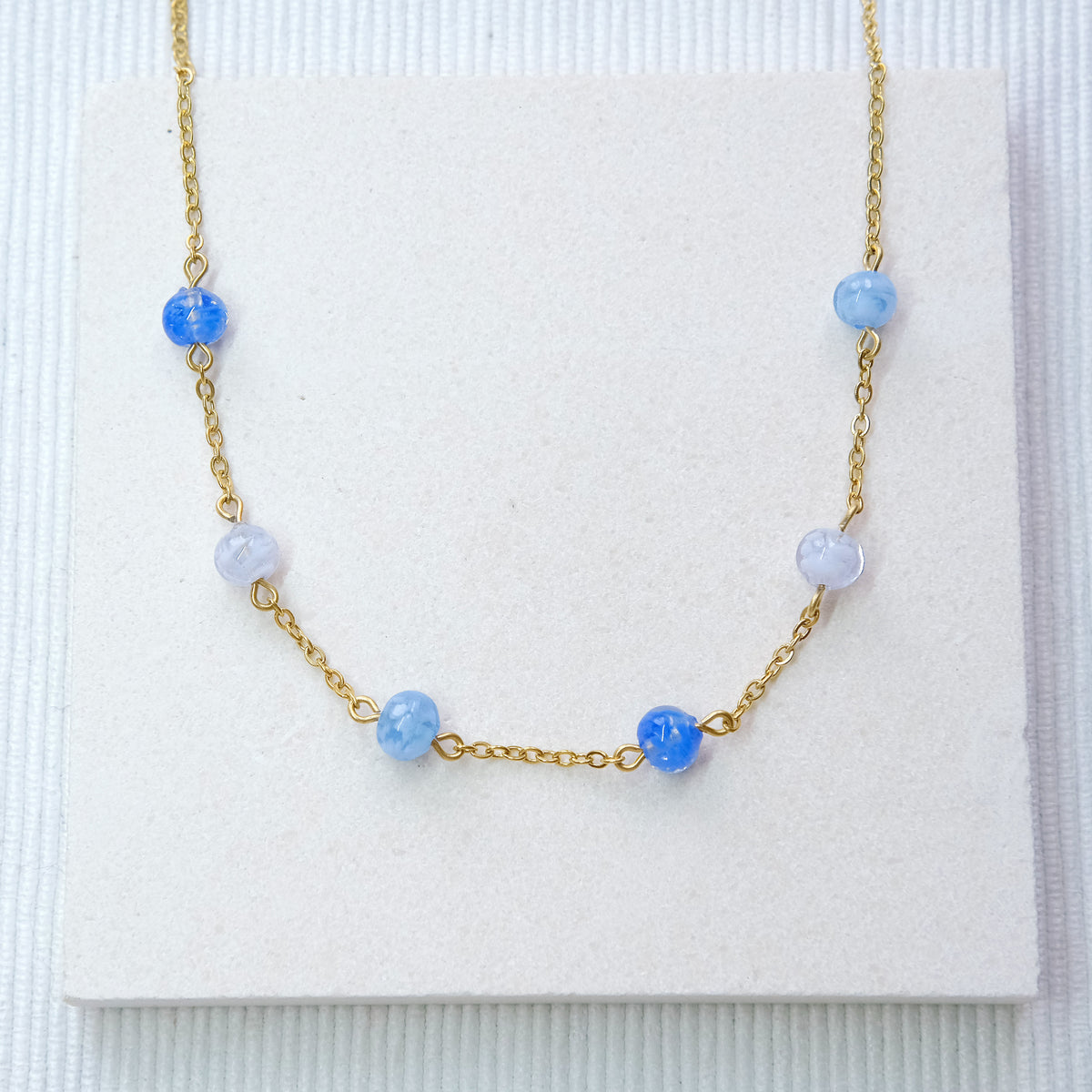 Sky Dancer Pom Necklace - Blue Mix/Gold
