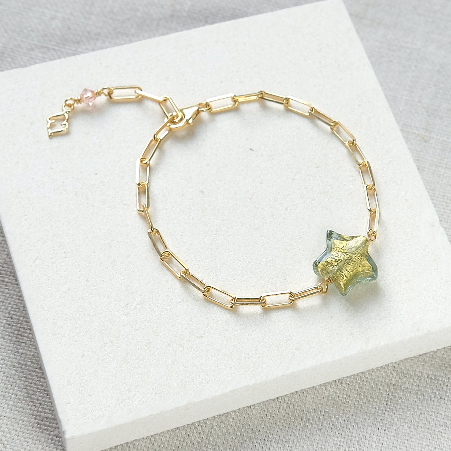 Star Paperclip Bracelet - Olive/Gold vermeil