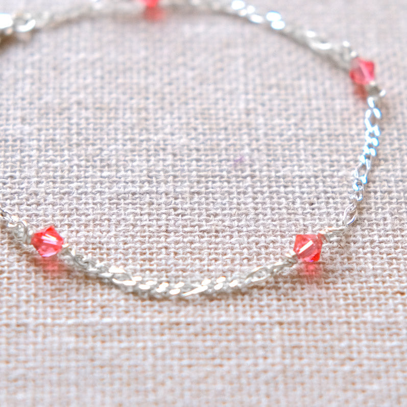 Coral Swarovski Crystal Bracelet - Sterling Silver