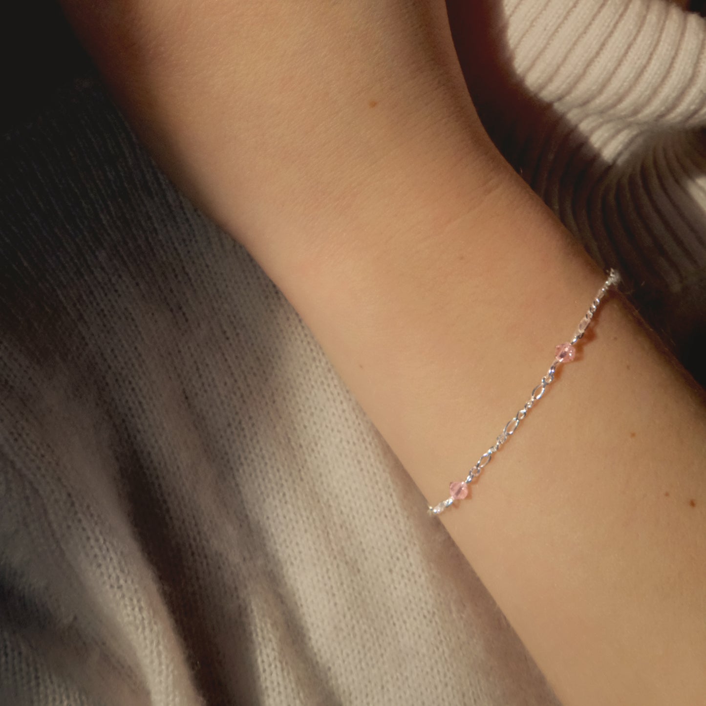 Stardrop Figaro Chain Bracelet - Dusty Pink/Sterling Silver