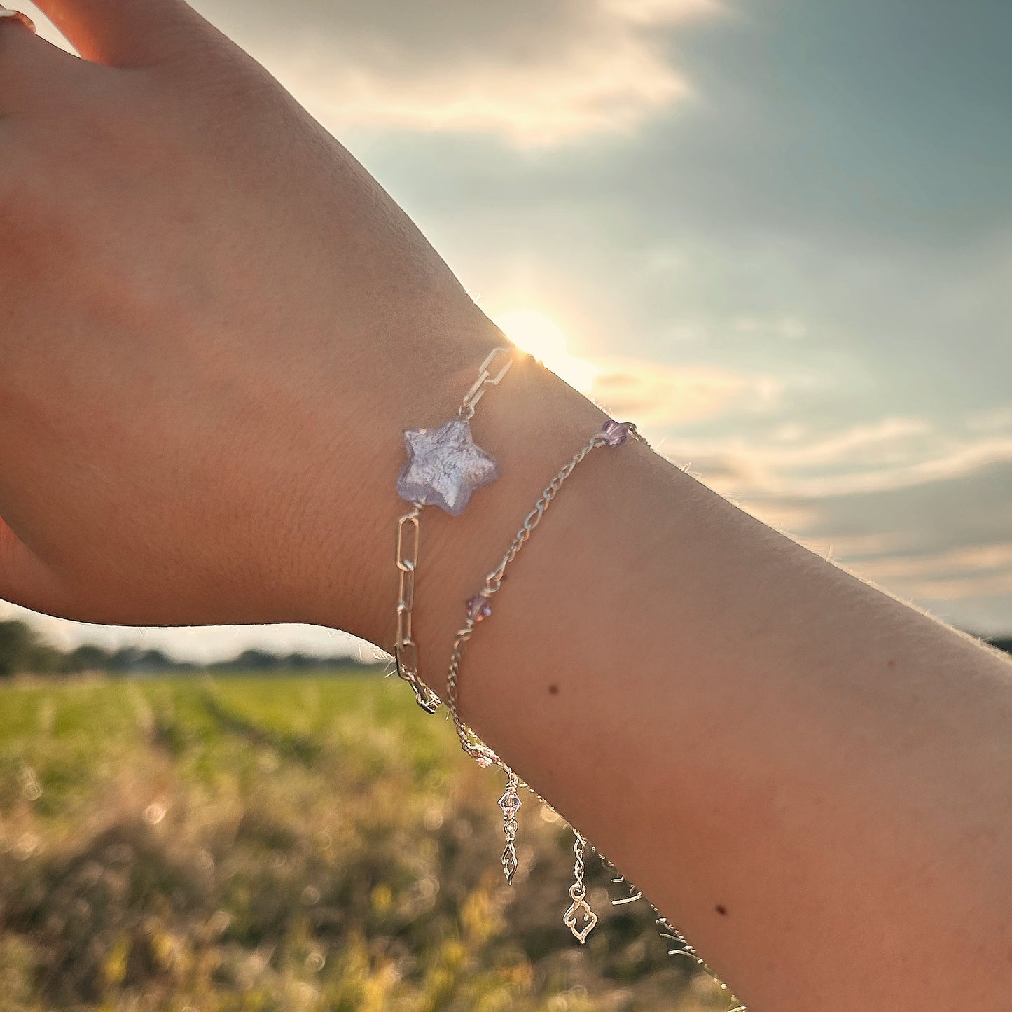 Stardrop Figaro Chain Bracelet - Soft Purple/Sterling Silver