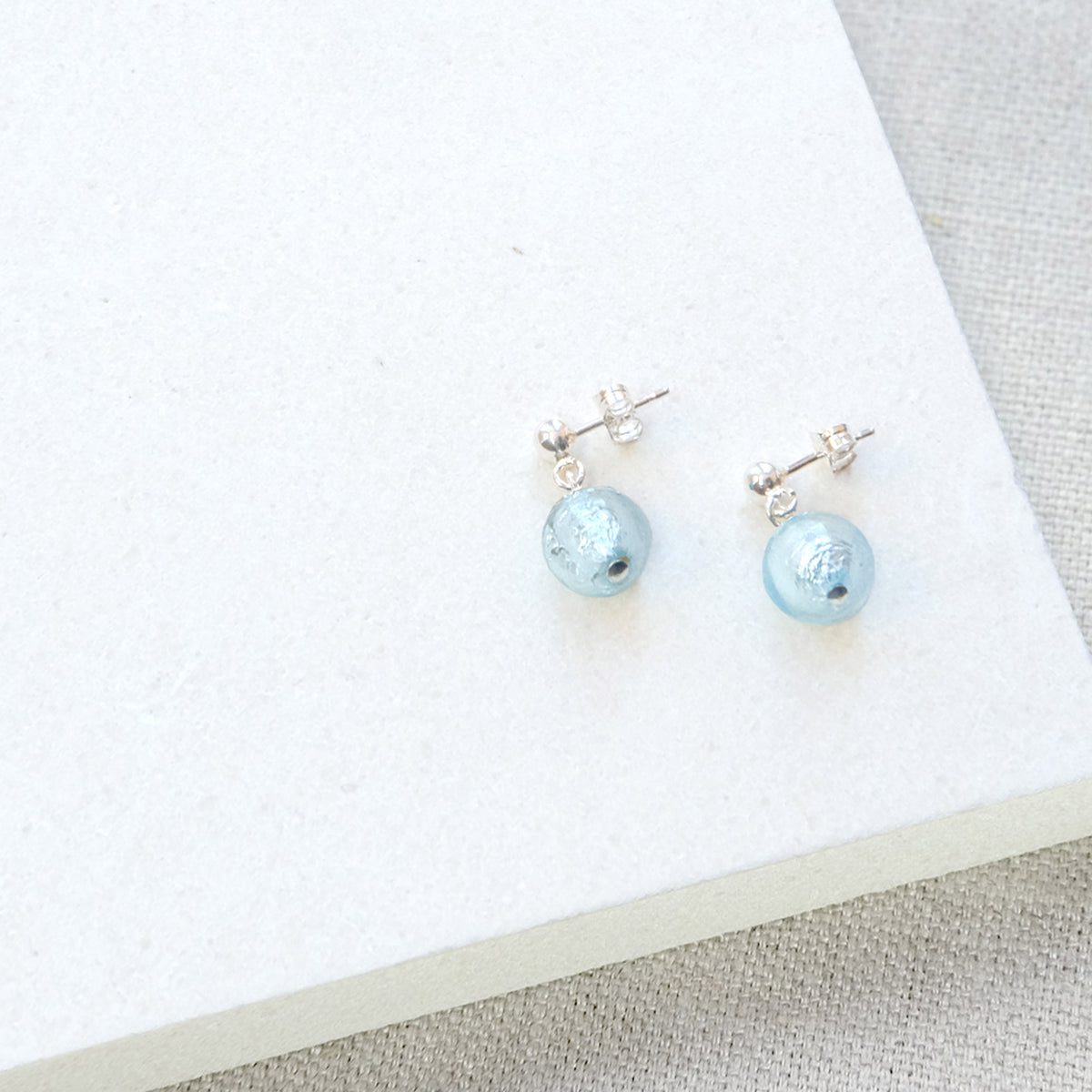 Aquamarine Stud Dangle Earrings - Sterling Silver