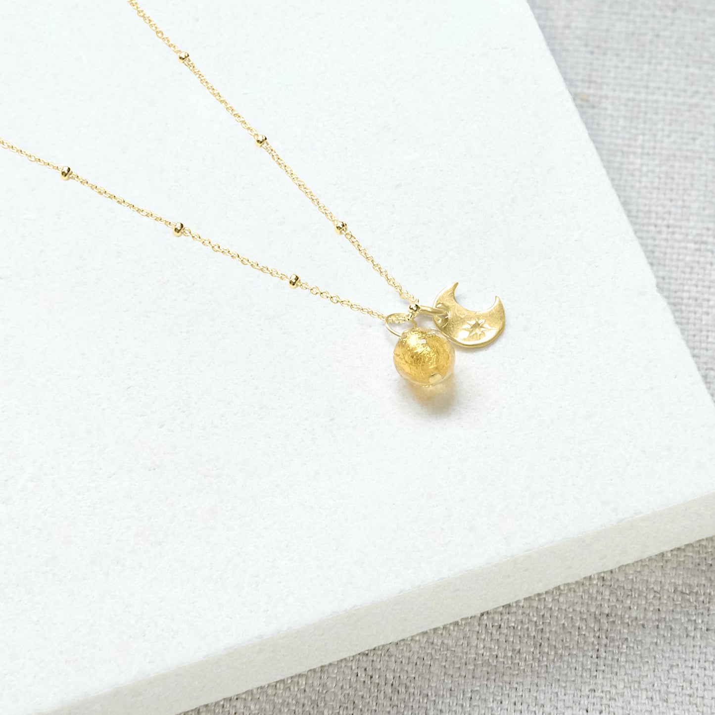 Sun and Moon Pendant Charm Necklace - Gold Vermeil