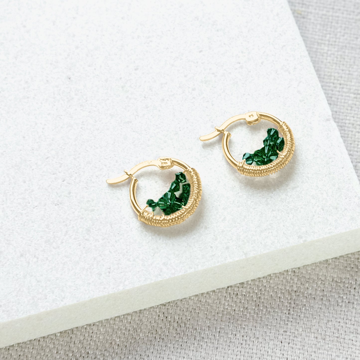 Stardust Hoop Earrings 15mm - Green/Gold Vermeil