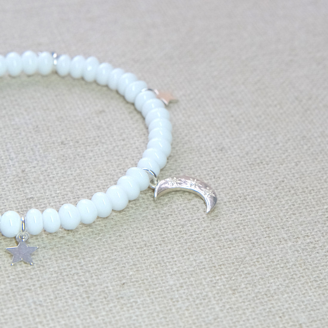Celestial Moon Beaded Bracelet - White/Sterling Silver
