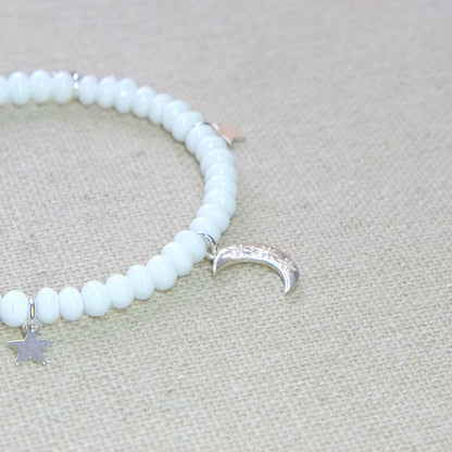 Celestial Moon Beaded Bracelet - White/Sterling Silver