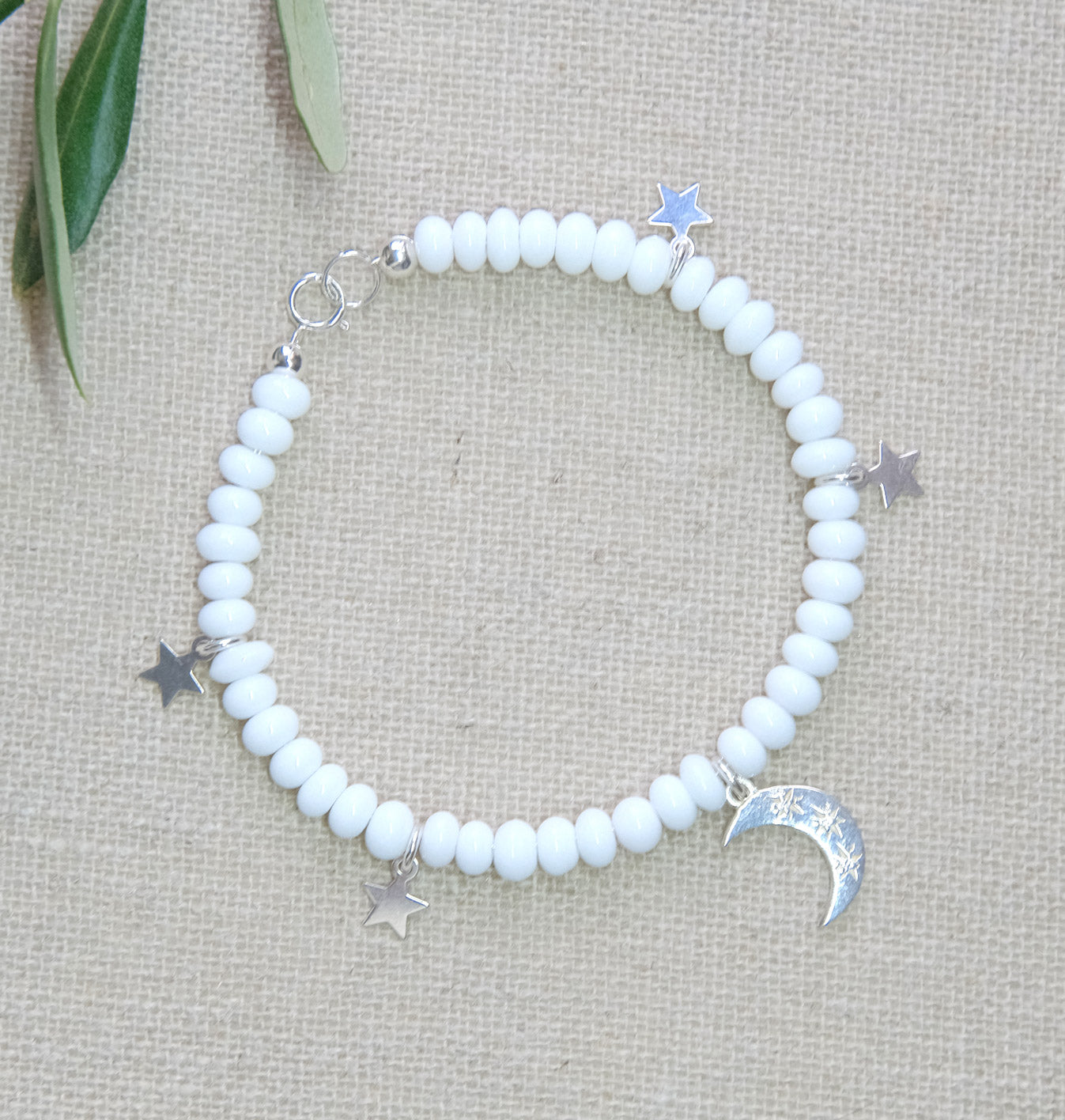 Celestial Moon Beaded Bracelet - White/Sterling Silver