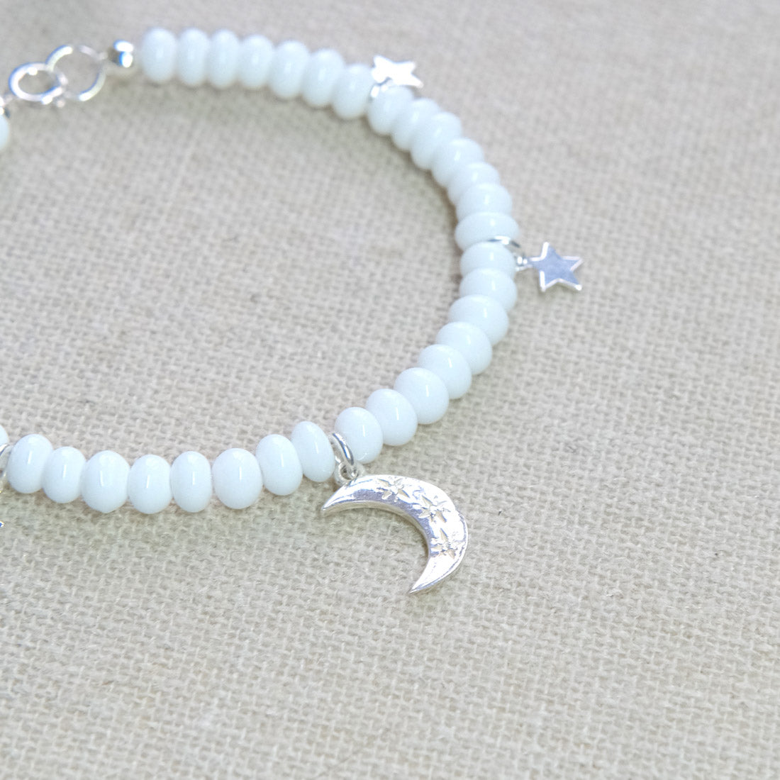 Celestial Moon Beaded Bracelet - White/Sterling Silver