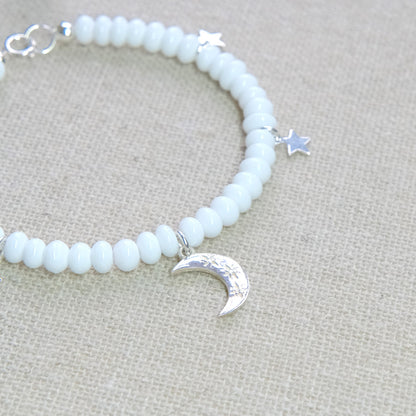 Celestial Moon Beaded Bracelet - White/Sterling Silver
