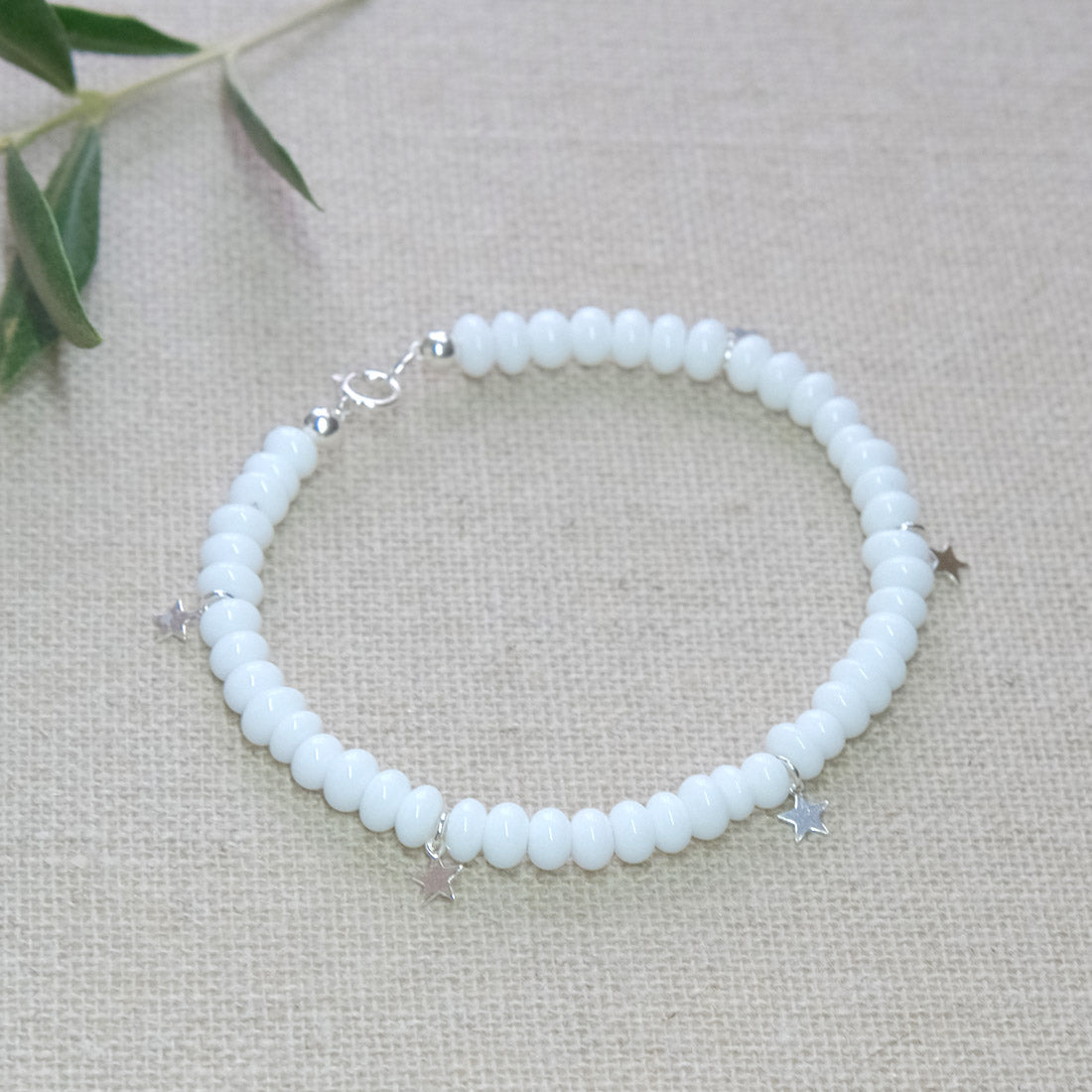 Celestial Stars Beaded Bracelet - White/Sterling Silver
