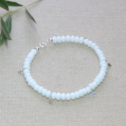 Celestial Stars Beaded Bracelet - White/Sterling Silver