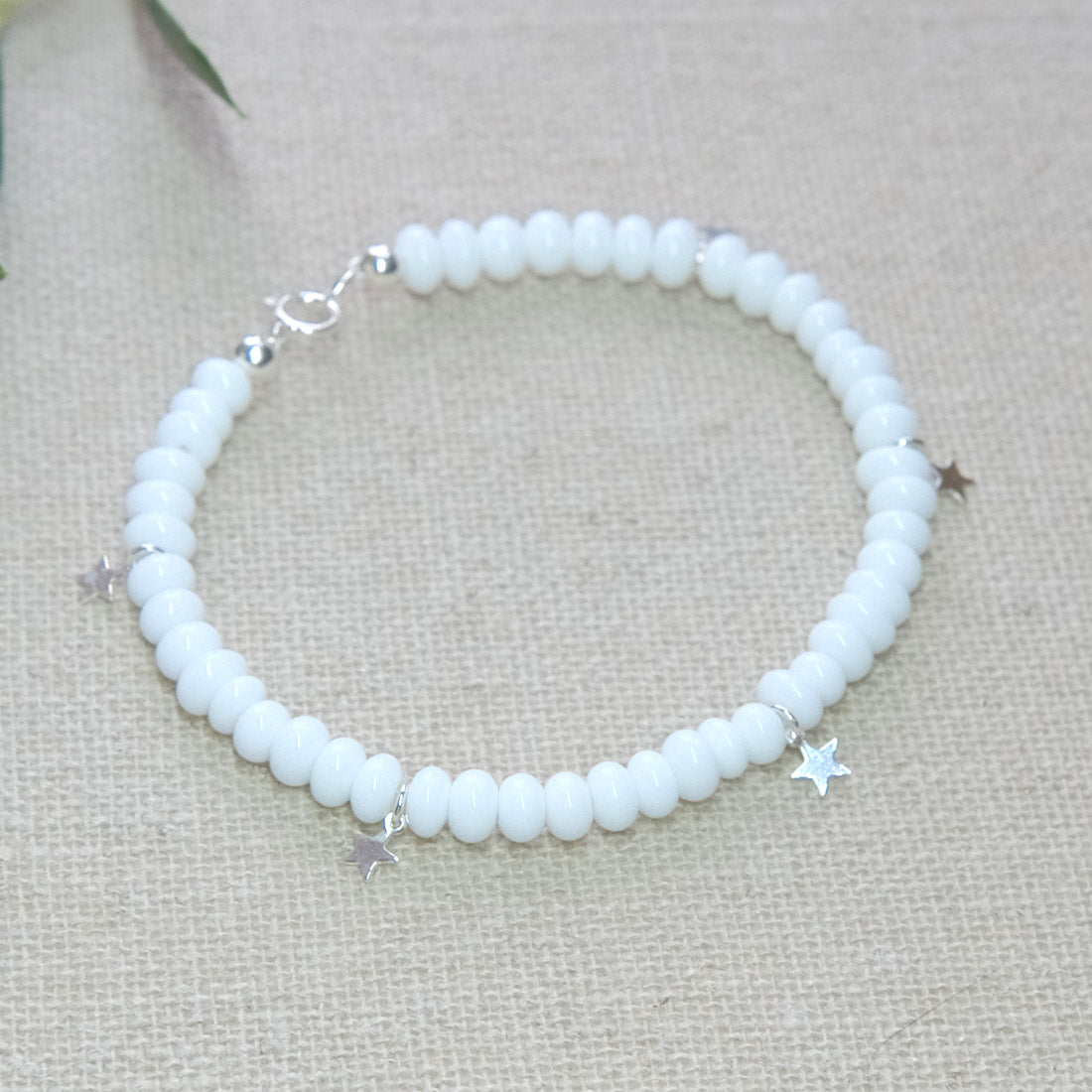 Celestial Stars Beaded Bracelet - White/Sterling Silver