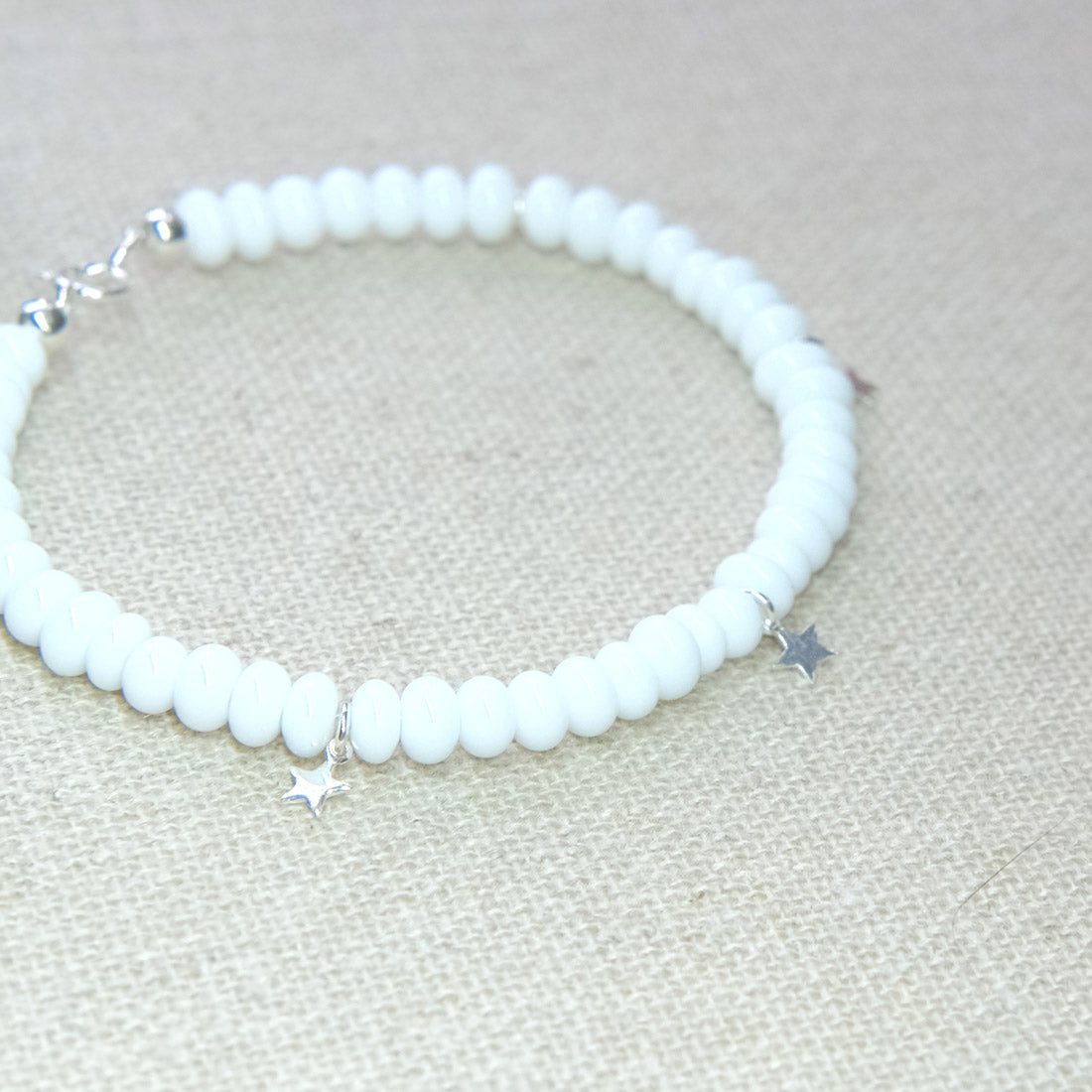 Celestial Stars Beaded Bracelet - White/Sterling Silver