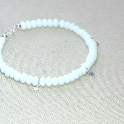 Celestial Stars Beaded Bracelet - White/Sterling Silver