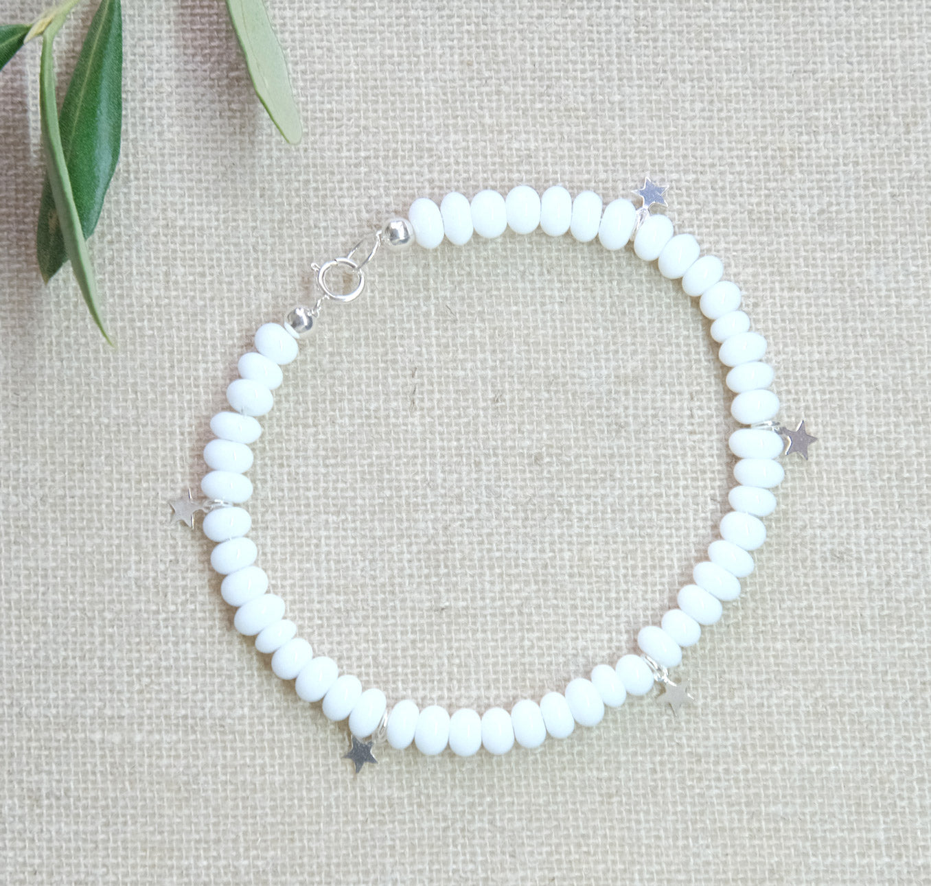 Celestial Stars Beaded Bracelet - White/Sterling Silver