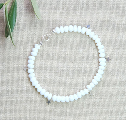 Celestial Stars Beaded Bracelet - White/Sterling Silver