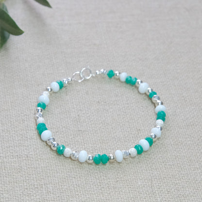Green Gemstone Bracelet - White/Green/Sterling Silver