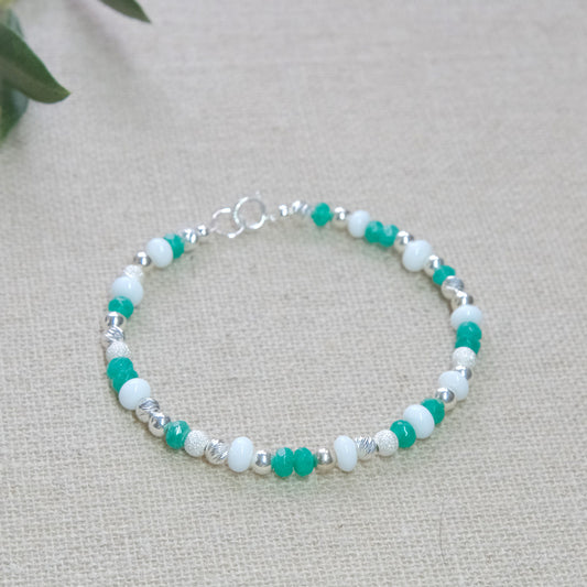Green Gemstone Bracelet - White/Green/Sterling Silver