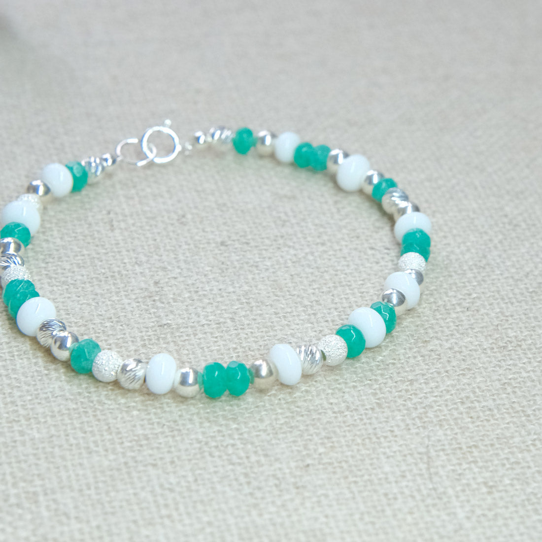 Green Gemstone Bracelet - White/Green/Sterling Silver