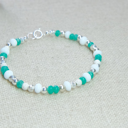 Green Gemstone Bracelet - White/Green/Sterling Silver