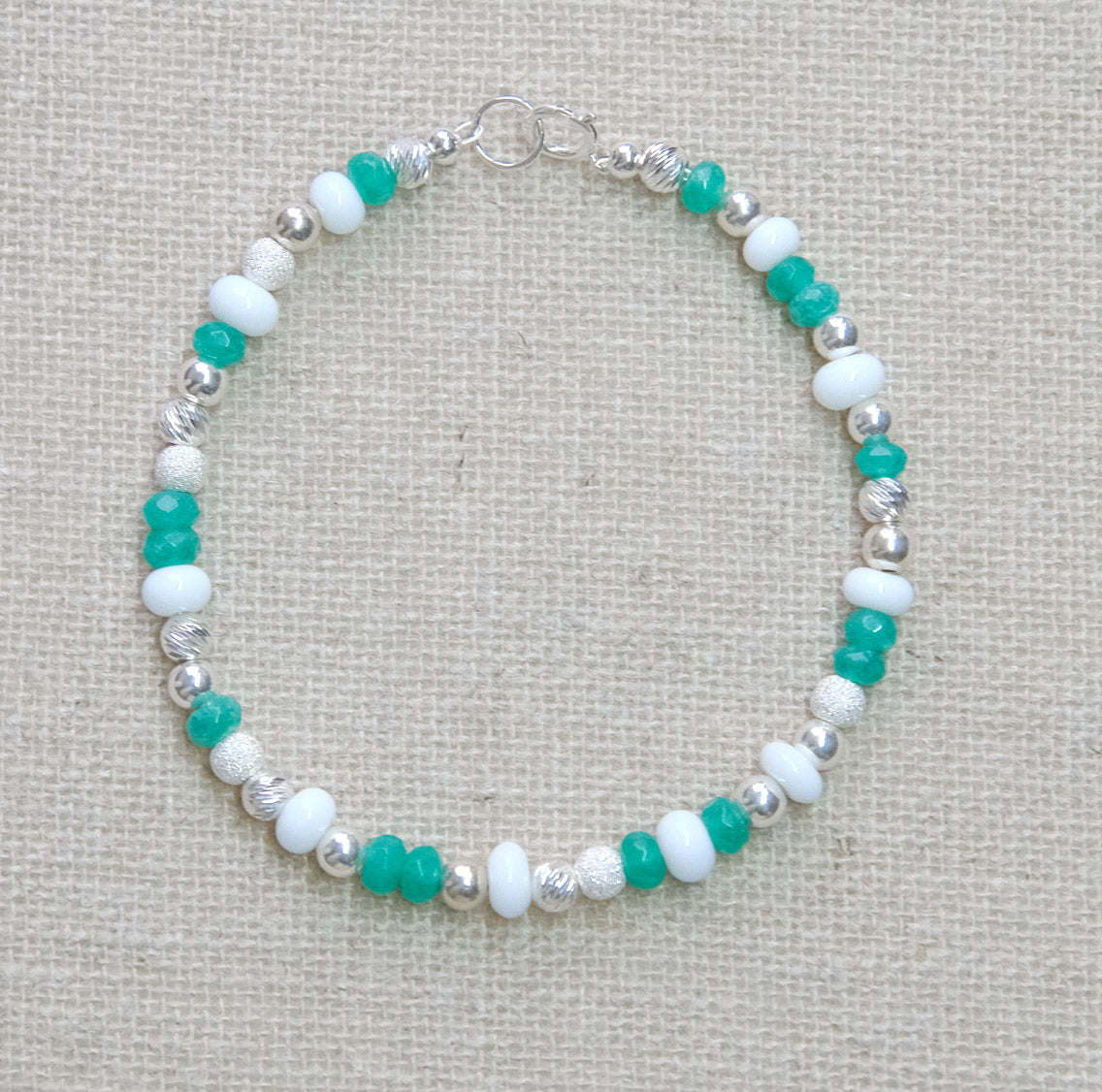 Green Gemstone Bracelet - White/Green/Sterling Silver