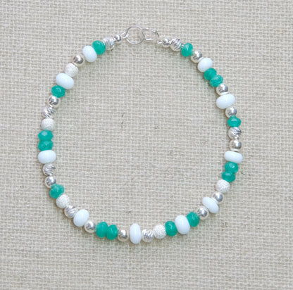 Green Gemstone Bracelet - White/Green/Sterling Silver