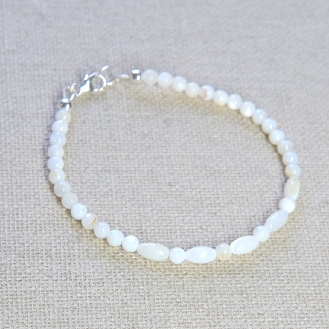 Mother of Pearl Beaded Bracelet - Sterling Silver 1