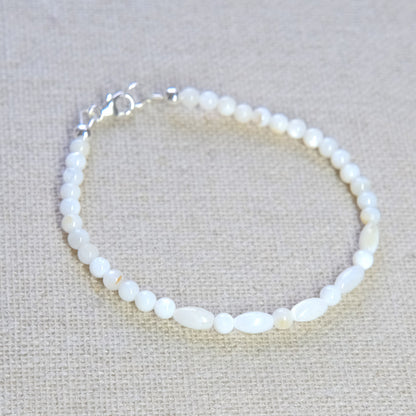 Mother of Pearl Beaded Bracelet - Sterling Silver 1