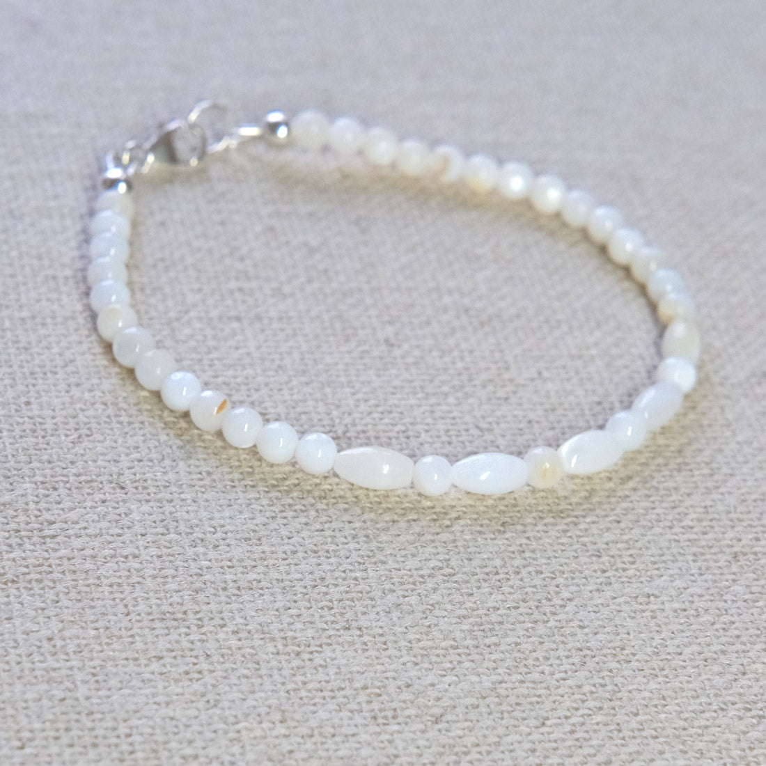 Mother of Pearl Beaded Bracelet - Sterling Silver 1